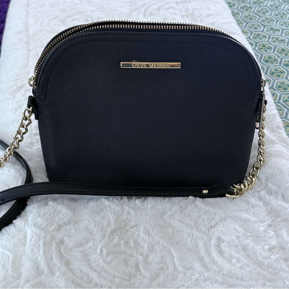 Steve Madden Black Crossbody Bag with Gold Accents